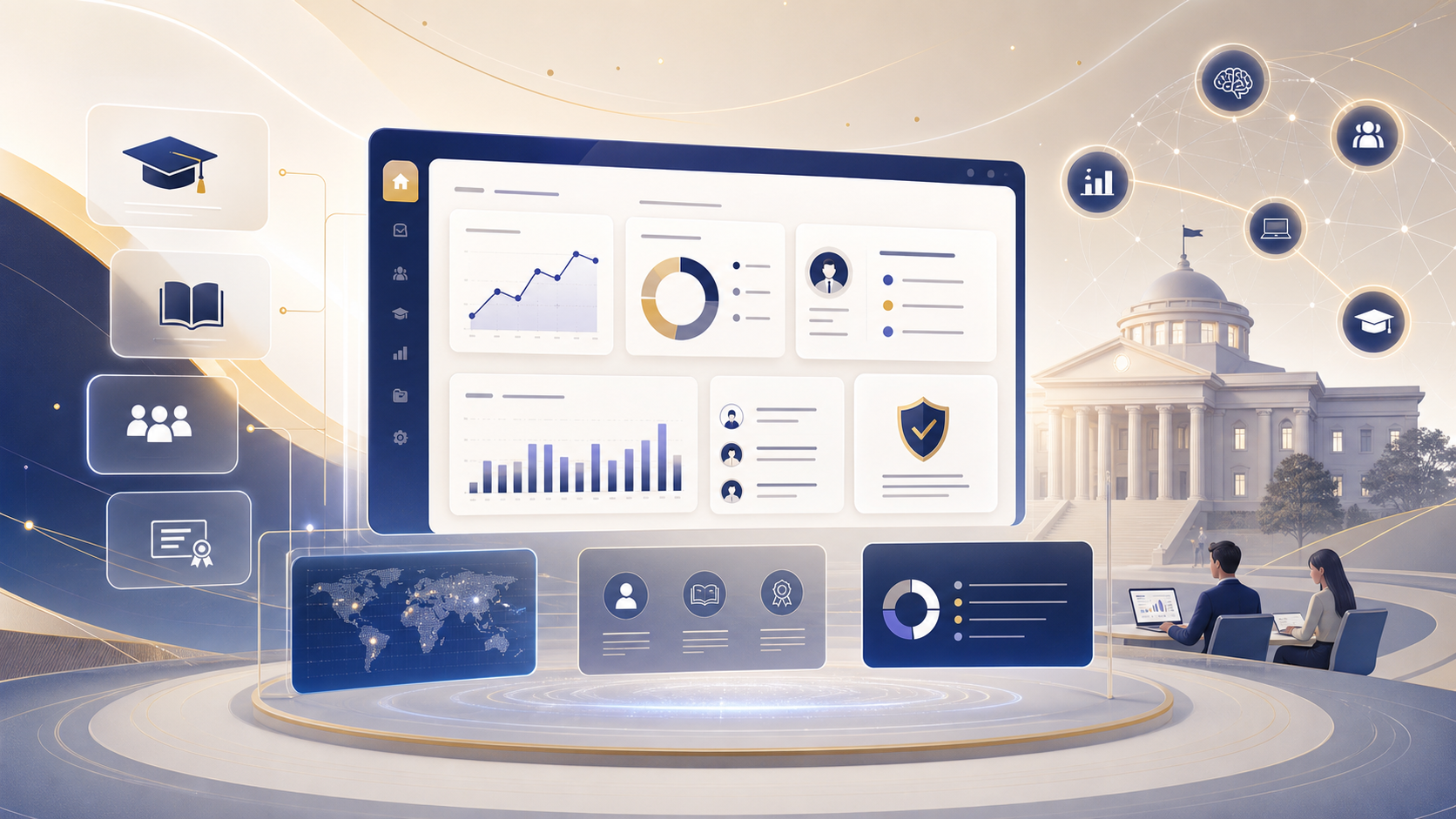 AI-generated institutional learning ecosystem illustration
